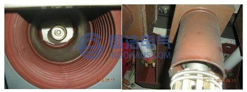 PT觸頭積灰,有放電痕跡且絕緣橡膠有輕微受潮